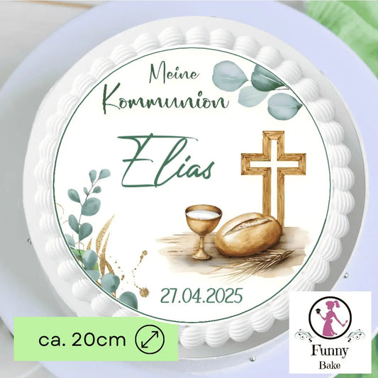 Tortenaufleger zur Kommunion mit Kreuz & Brot – klassisches Motiv Funny Bake