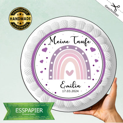 Tortenaufleger-essbar-flieder-lila-Regenbogen-Mädchen-Taufe