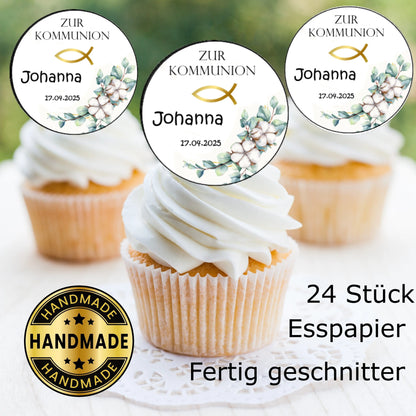 Muffinaufleger Kommunion goldener Fisch - Funny Bake