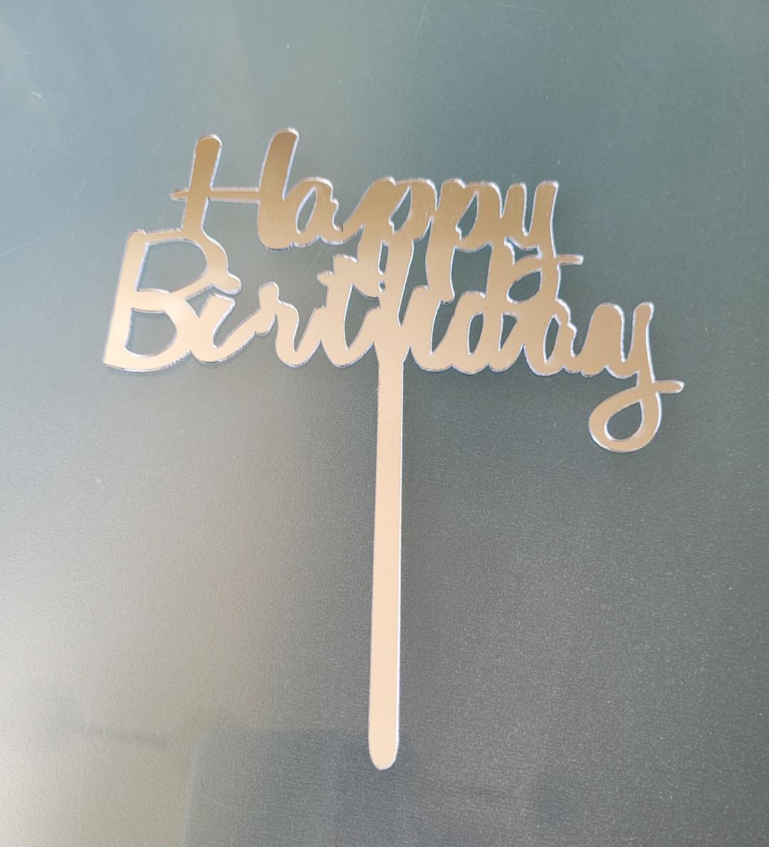 Tortenstecker-Happy-Birthday-silber-acryl-glänzend