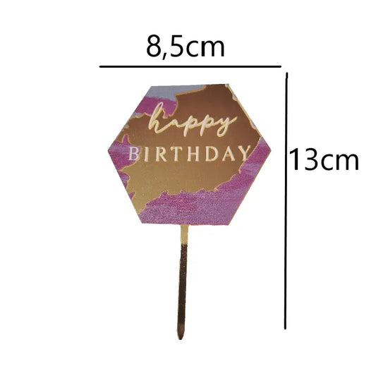 Tortenstecker Happy Birthday gold lila - Funny Bake