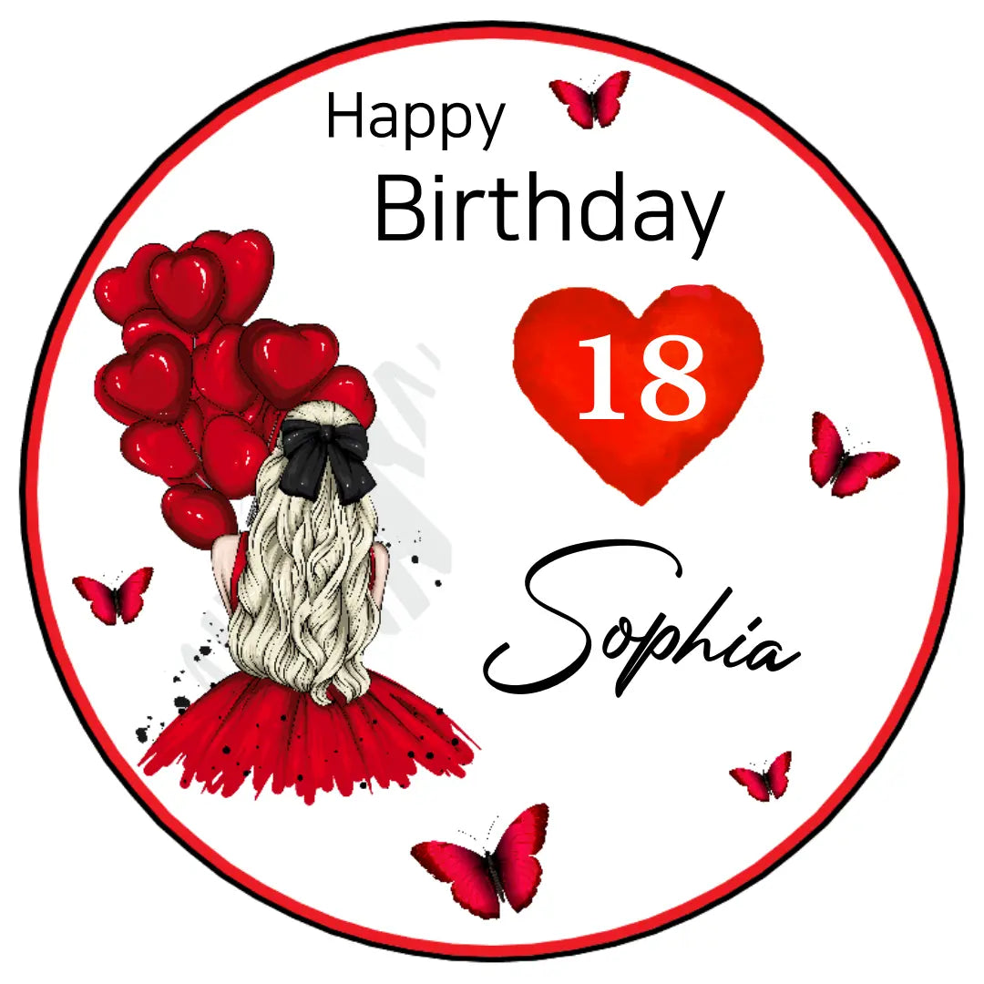 Tortenaufleger Girl mit Ballons – personalisiert mit Name & Wunschzahl Funnybake