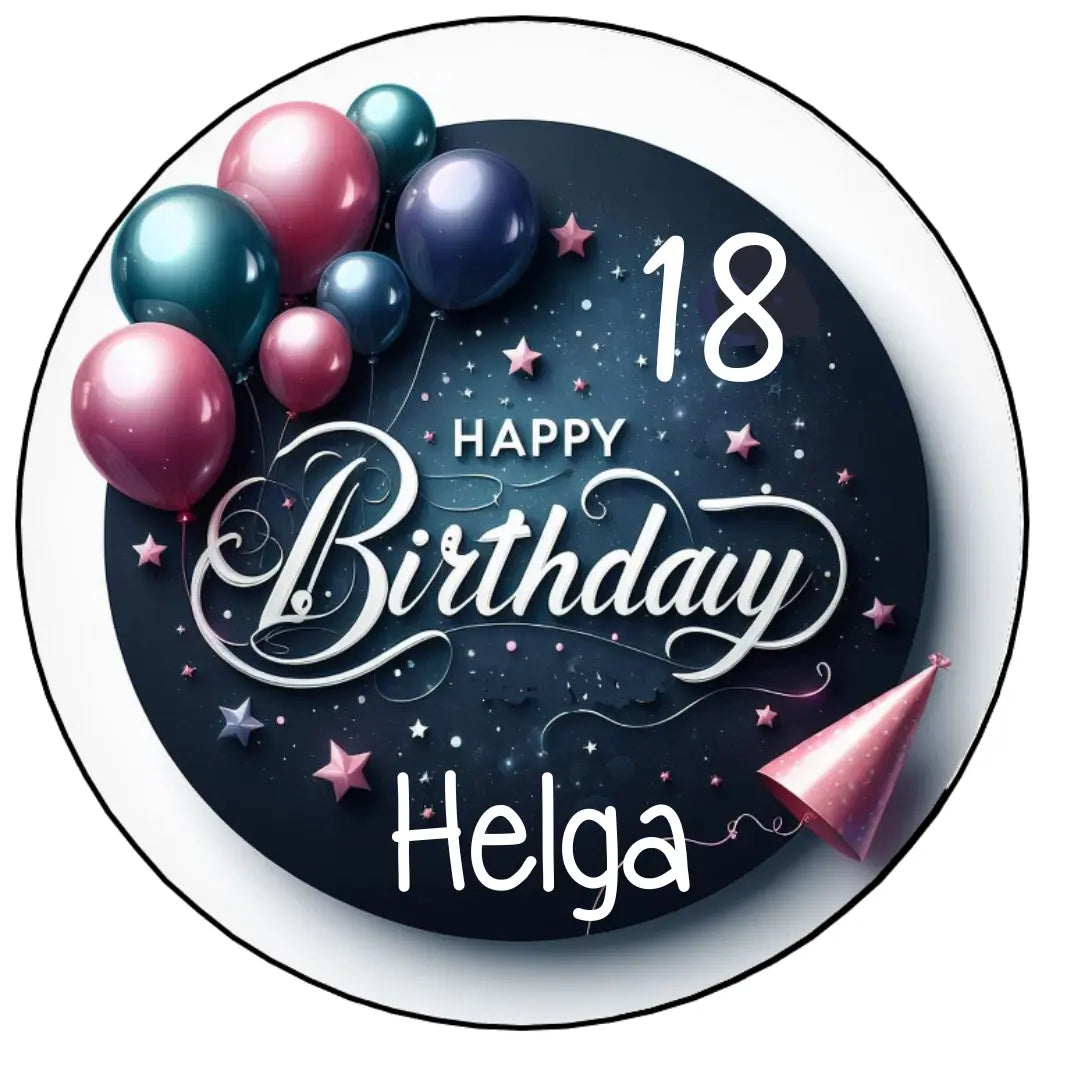 Tortenaufleger Happy Birthday Ballons – personalisiert mit Name & Wunschzahl Funny Bake