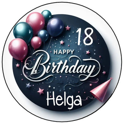 Tortenaufleger Happy Birthday Ballons – personalisiert mit Name & Wunschzahl Funny Bake