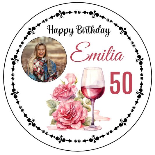 Tortenaufleger mit Photo - Weinglas und Blumen Funny Bake