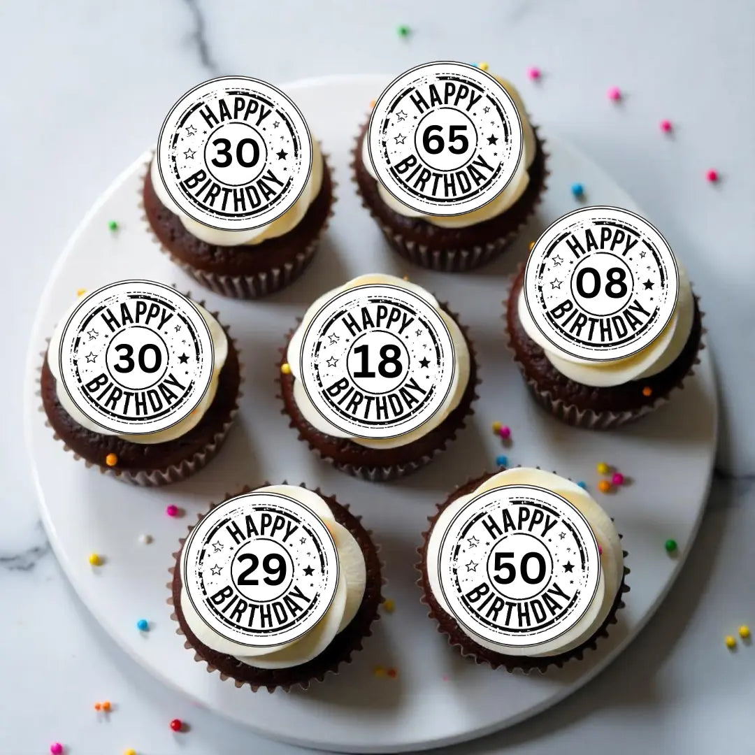 Muffinaufleger Happy Birthday mit Zahl – 24 Stück Funny Bake