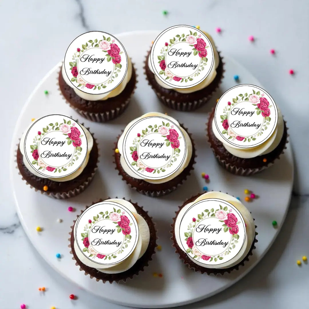 Muffinaufleger-Happy Birthday - mit Rosen Funny Bake