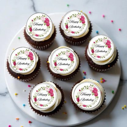 Muffinaufleger-Happy Birthday - mit Rosen Funny Bake