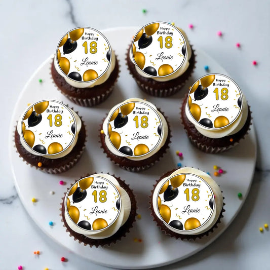 Muffinaufleger Happy Birthday mit ballon gold schwarz - 24 St. Funny Bake