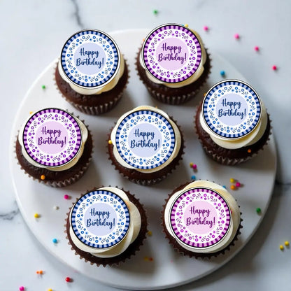 Muffinaufleger Happy Birthday – lila, flieder & blau (24 Stück) Funnybake