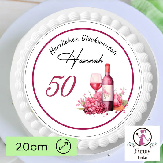 Tortenaufleger Weinflasche  mit Name und Zahl Funnybake.de