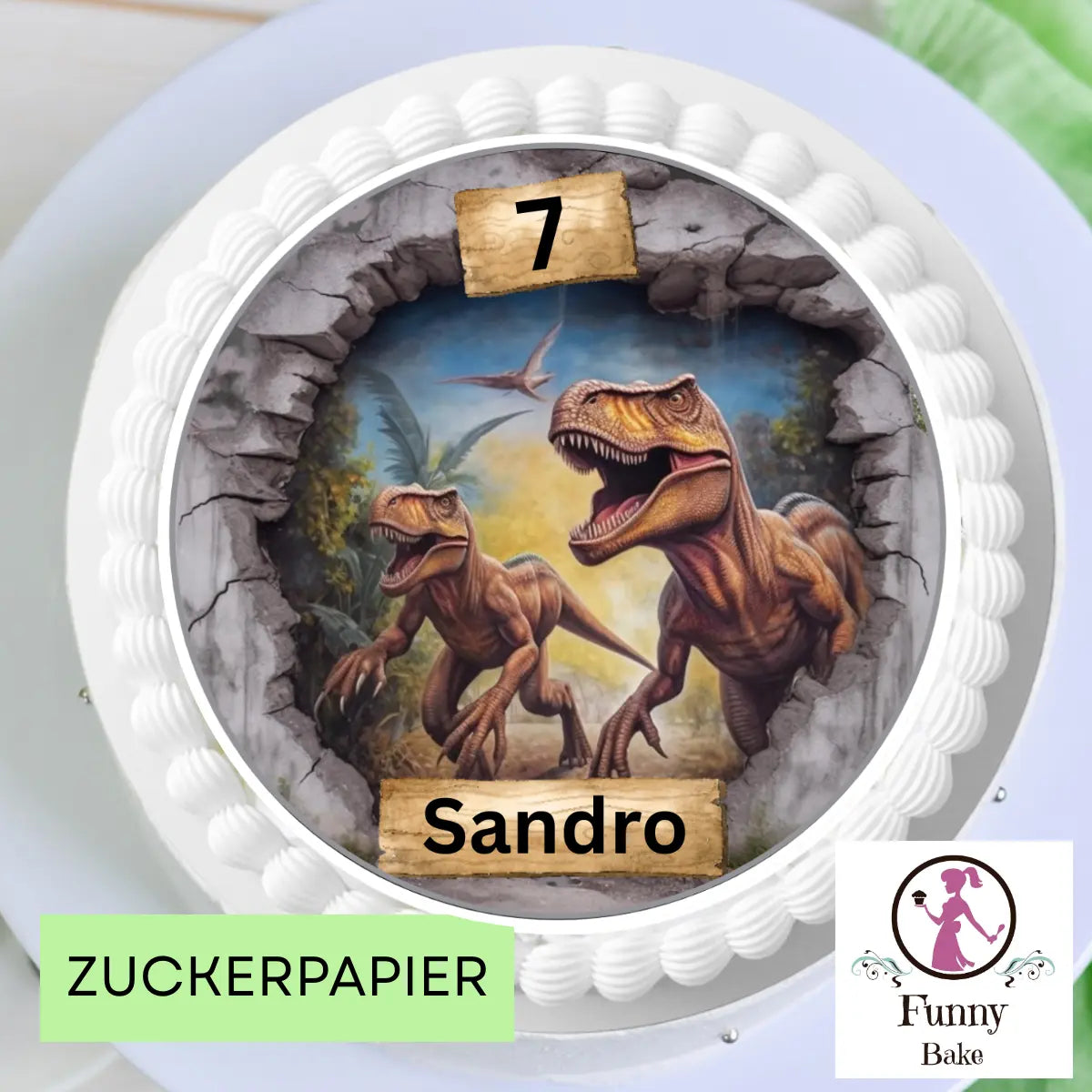 Tortenaufleger Dinosaurier mit Name und Zahl – Kindergeburtstag Funnybake