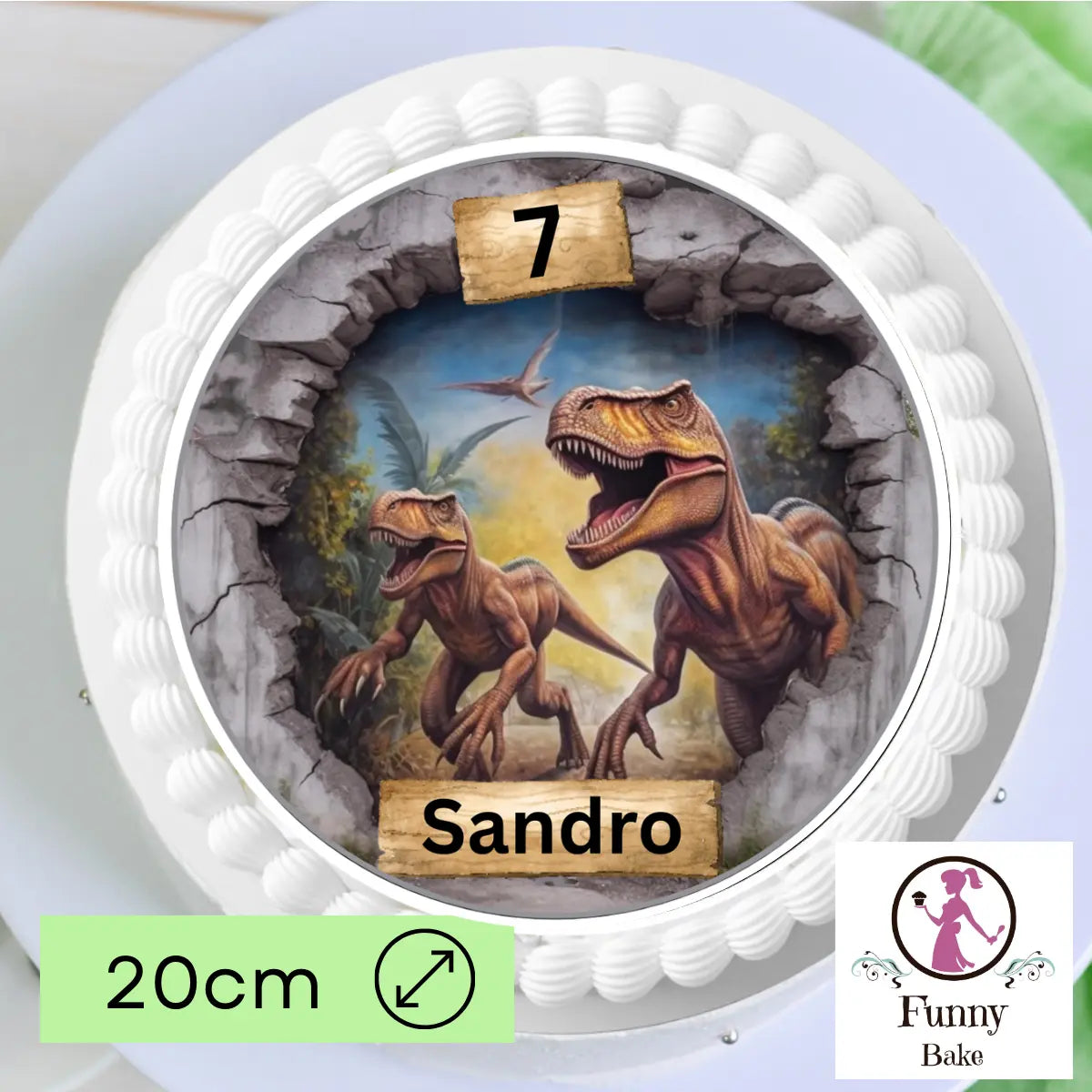 Tortenaufleger Dinosaurier mit Name und Zahl – Kindergeburtstag Funnybake