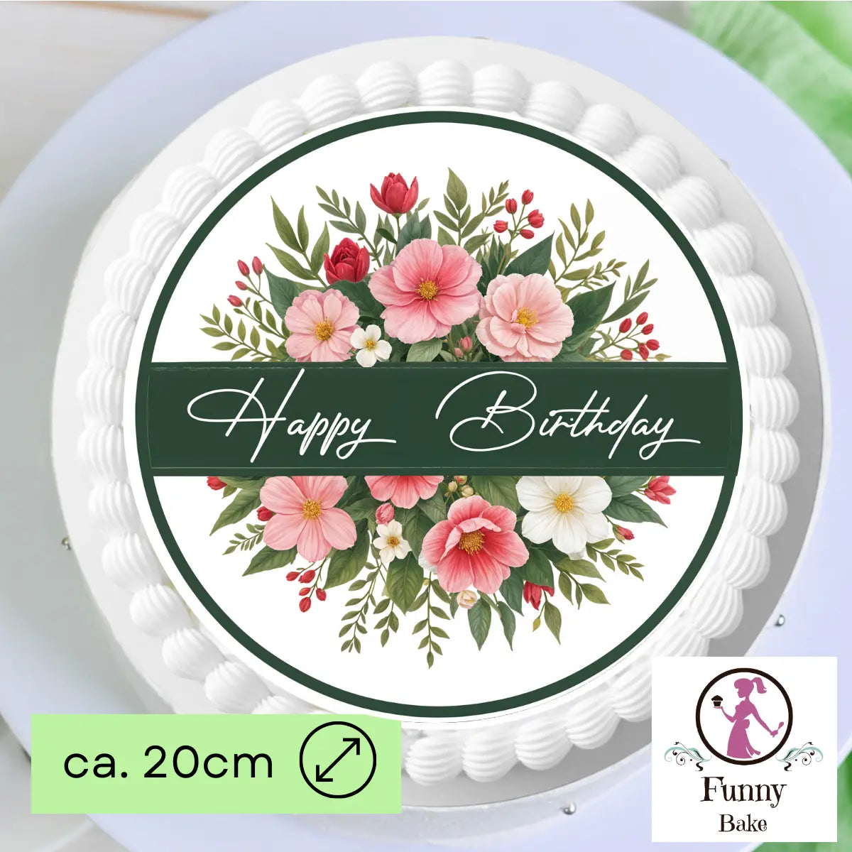 Tortenaufleger Happy Birthday Blumenstrauß Funnybake.de