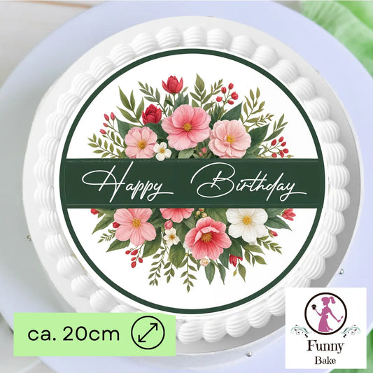 Tortenaufleger Happy Birthday Blumenstrauß Funnybake.de