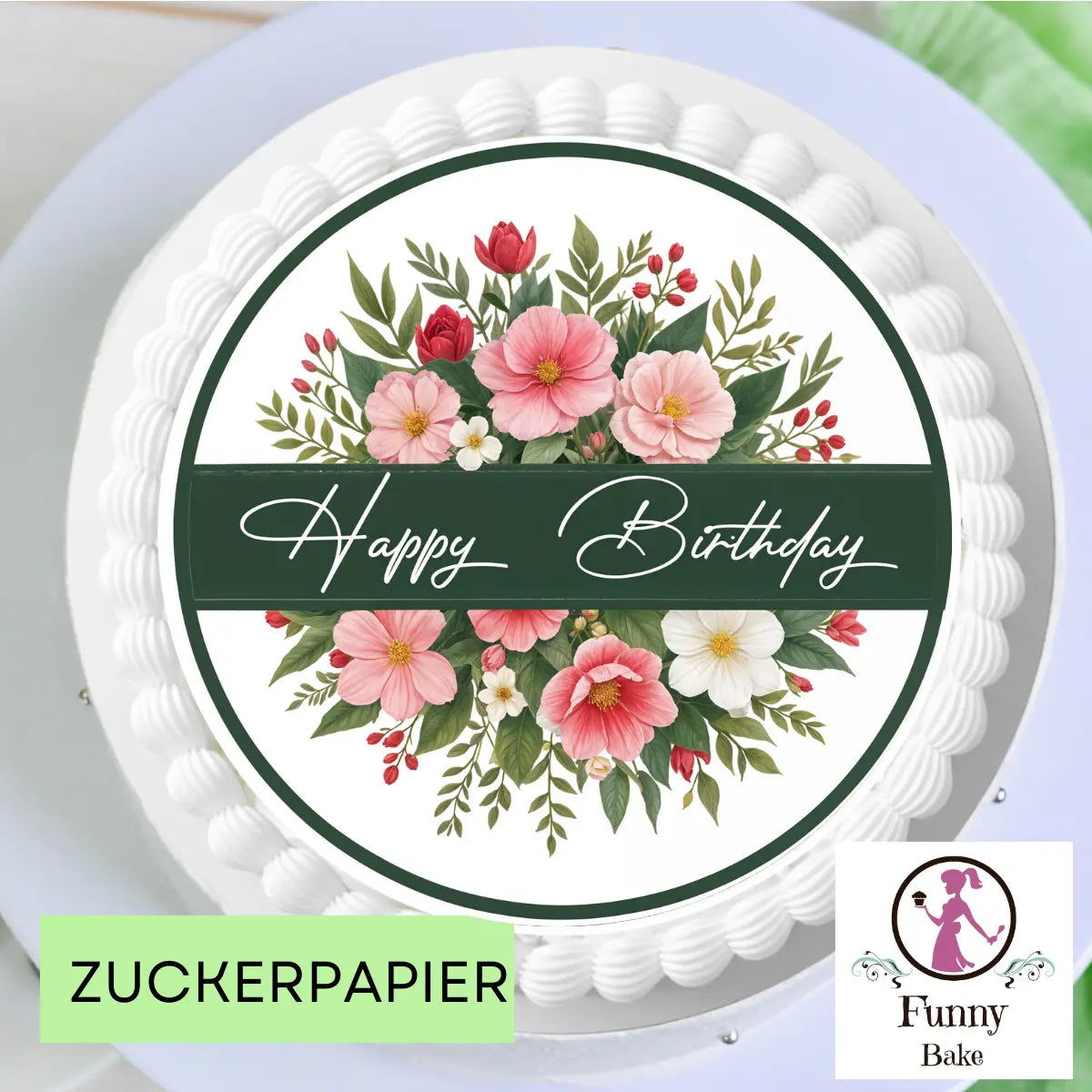 Tortenaufleger Happy Birthday Blumenstrauß Funnybake.de