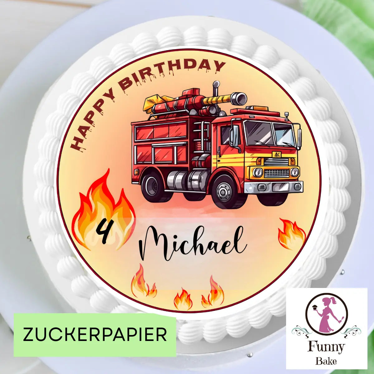 Tortenaufleger Feuerwehr mit Name & Zahl – Kindergeburtstag Funny Bake