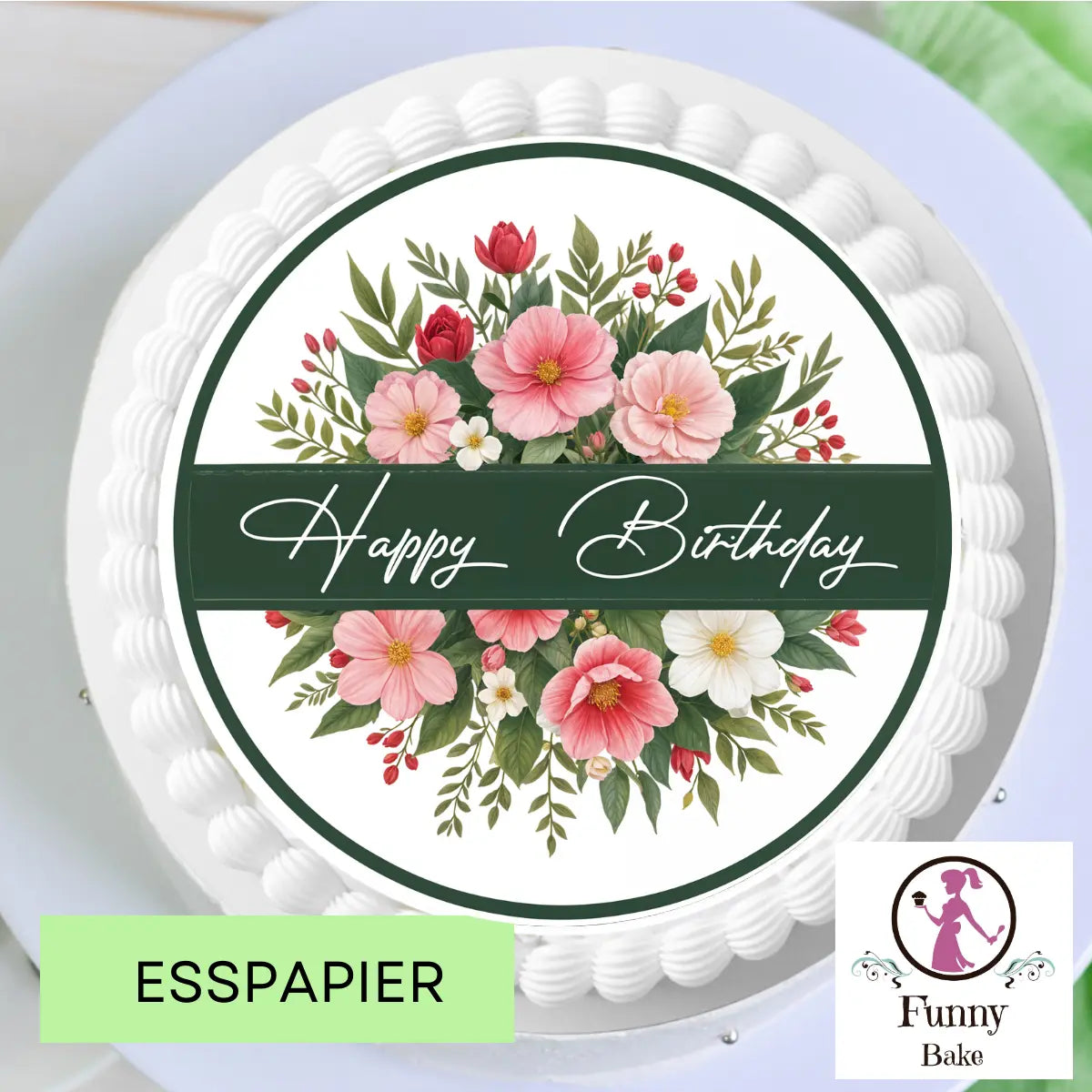 Tortenaufleger Happy Birthday Blumenstrauß Funnybake.de