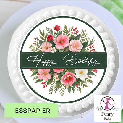 Tortenaufleger Happy Birthday Blumenstrauß Funnybake.de