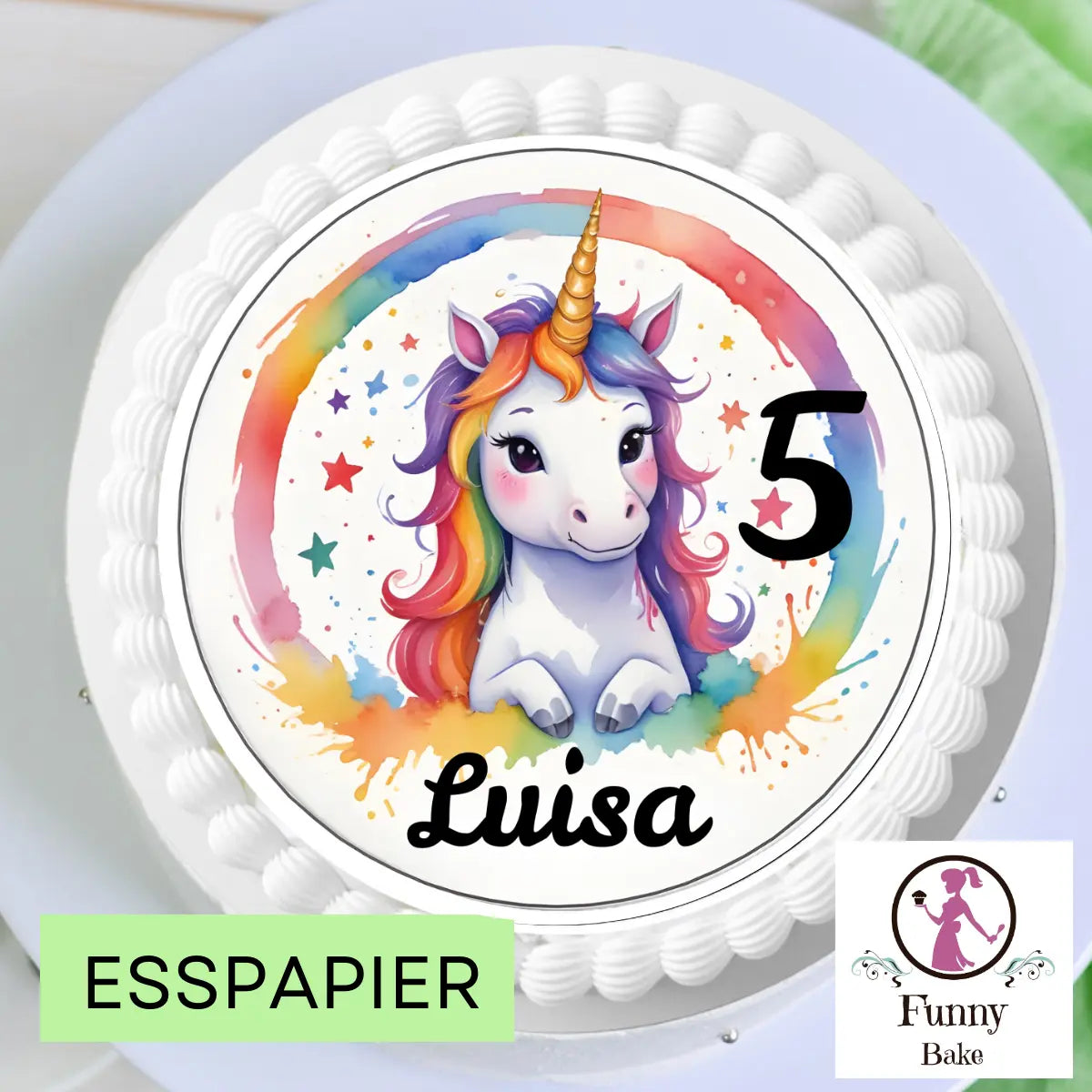 Tortenaufleger Einhorn mit Name & Zahl – Happy Birthday Funnybake