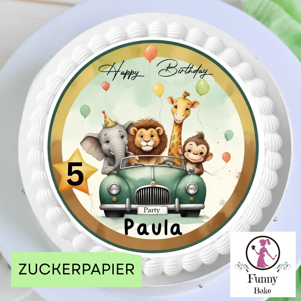 Tortenaufleger Safaritour zum Geburtstag mit Name & Wunschzahl Funnybake