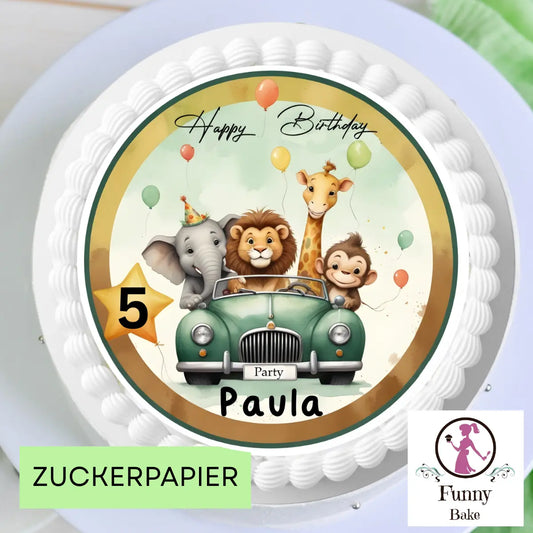 Tortenaufleger Safaritour zum Geburtstag mit Name & Wunschzahl Funnybake