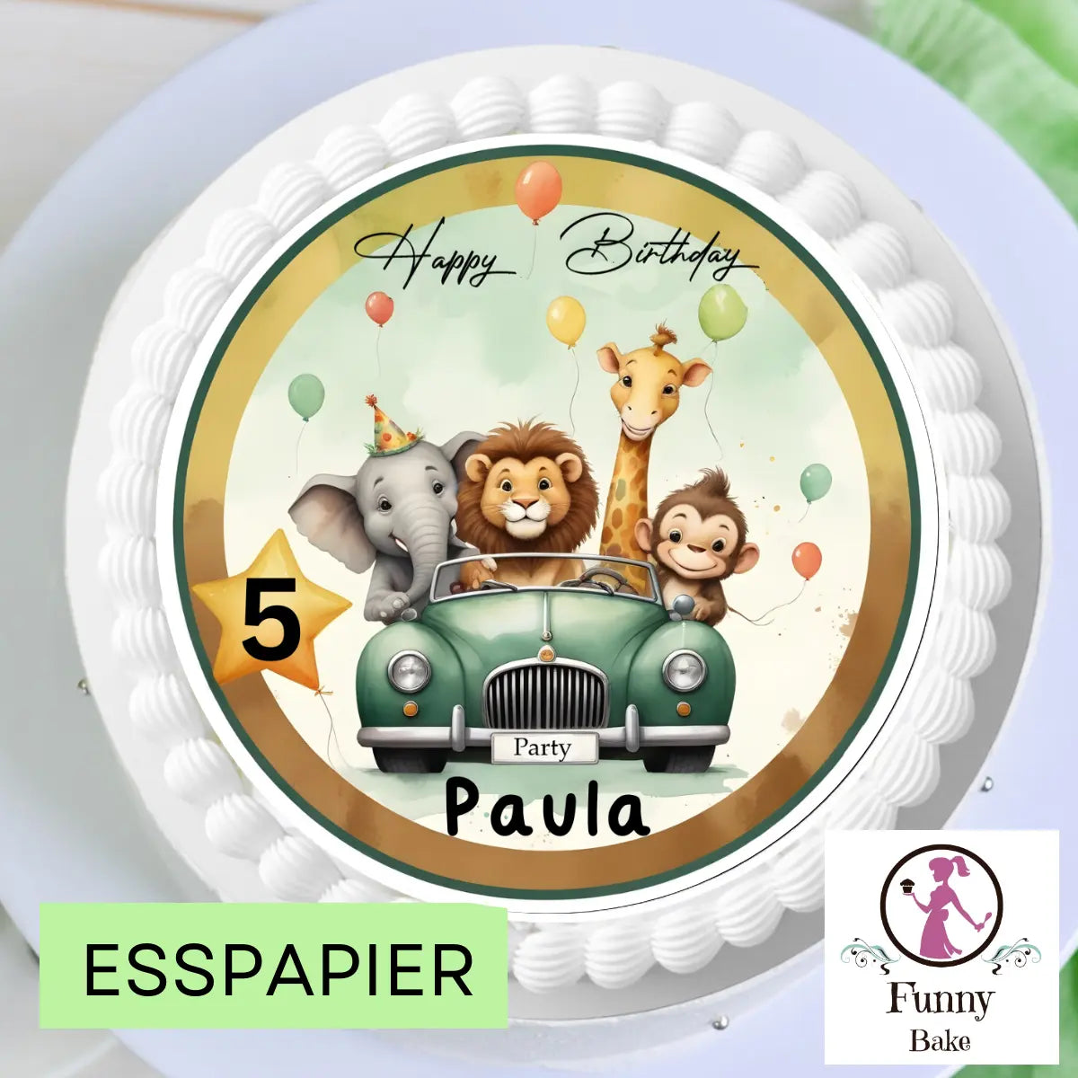 Tortenaufleger Safaritour zum Geburtstag mit Name & Wunschzahl Funnybake