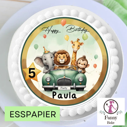 Tortenaufleger Safaritour zum Geburtstag mit Name & Wunschzahl Funnybake