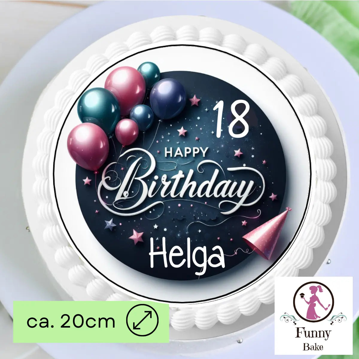Tortenaufleger Happy Birthday Ballons – personalisiert mit Name & Wunschzahl Funny Bake