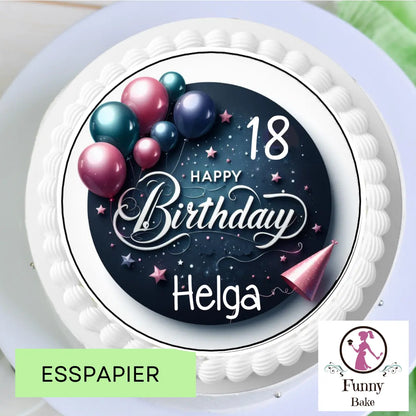 Tortenaufleger Happy Birthday Ballons – personalisiert mit Name & Wunschzahl Funny Bake