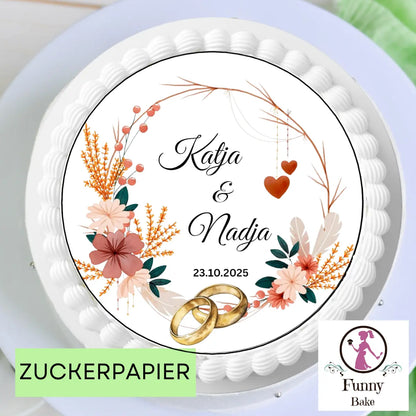 Tortenaufleger Hochzeit Boho Orange - Funny Bake