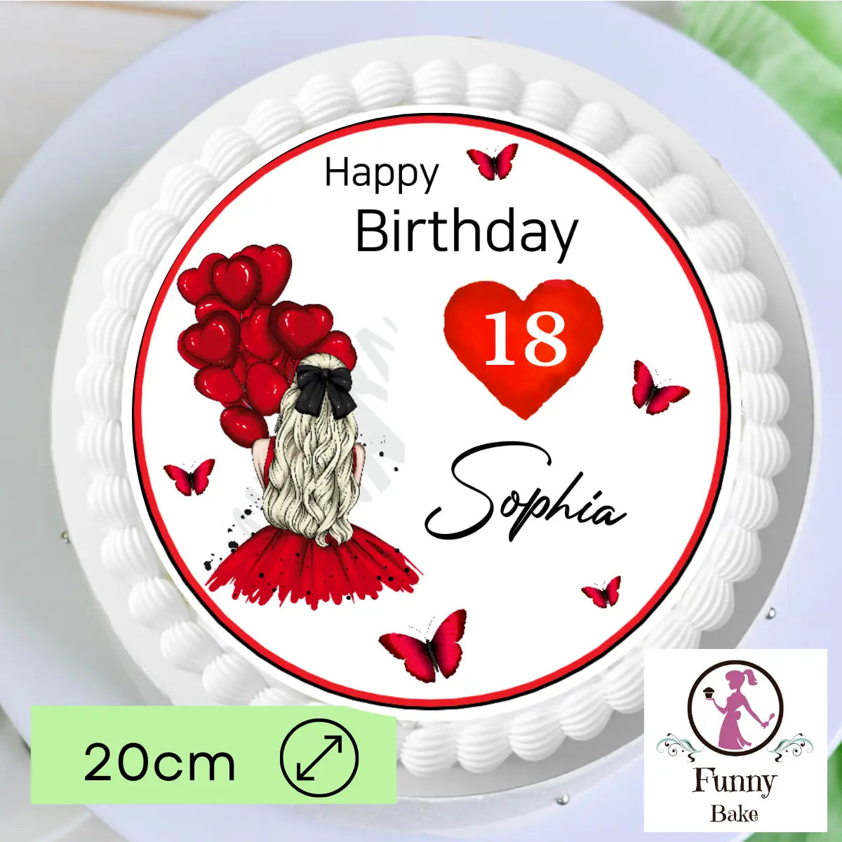 Tortenaufleger Girl mit Ballons – personalisiert mit Name & Wunschzahl Funnybake