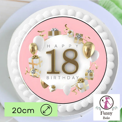 Tortenaufleger Happy Birthday 18 – Rosa-Gold Funny Bake