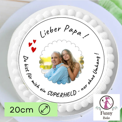 Tortenaufleger Vatertag Superheld mit Foto Funnybake.de