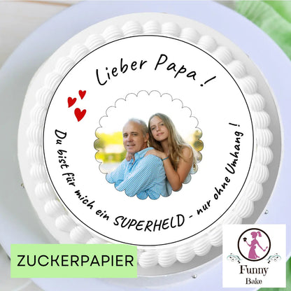 Tortenaufleger Vatertag Superheld mit Foto Funnybake.de