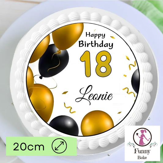 Tortenaufleger Happy Birthday mit Ballon gold/schwarz Funny Bake