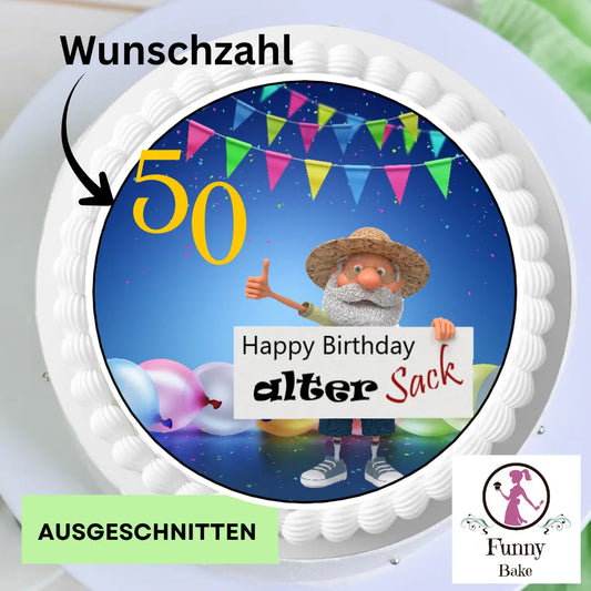 Tortenaufleger " Alter Sack " -Party - Funny Bake