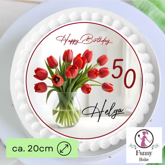 Tortenaufleger Tulpenstrauß – personalisiert mit Name & Wunschzahl Funnybake
