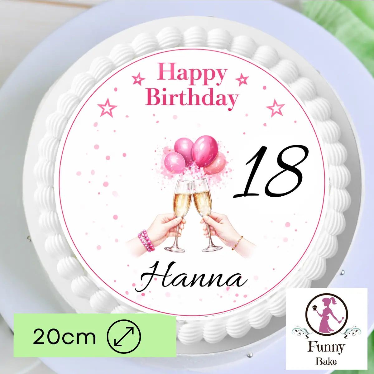 Tortenaufleger Happy Birthday rosa Ballons – personalisiert www.funnybake.de