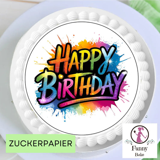 Tortenaufleger Happy Birthday modern – Esspapier & Zuckerpapier Funny Bake