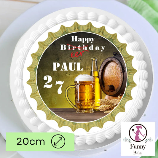 Tortenaufleger Geburtstag Mann mit Bierglas & Flasche – personalisiert mit Name & Zahl Funnybake