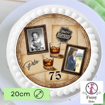 Tortenaufleger Geburtstag Mann mit 2 Bildern – personalisiert mit Name & Wunschzahl Funnybake