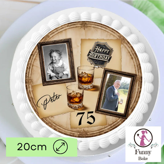 Tortenaufleger Geburtstag Mann mit 2 Bildern – personalisiert mit Name & Wunschzahl Funnybake