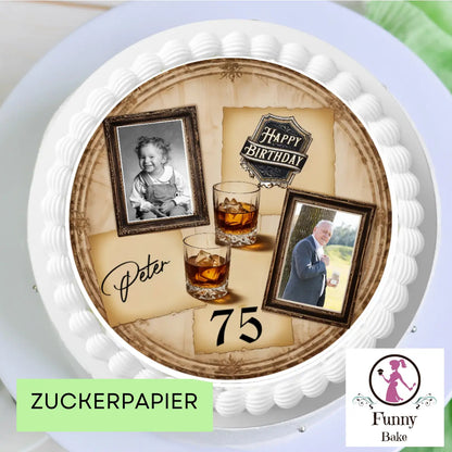 Tortenaufleger Geburtstag Mann mit 2 Bildern – personalisiert mit Name & Wunschzahl Funnybake