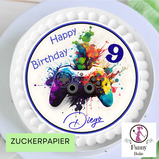 Tortenaufleger Happy Birthday Teenager Gamer – personalisiert mit Name & Wunschzahl Funny Bake