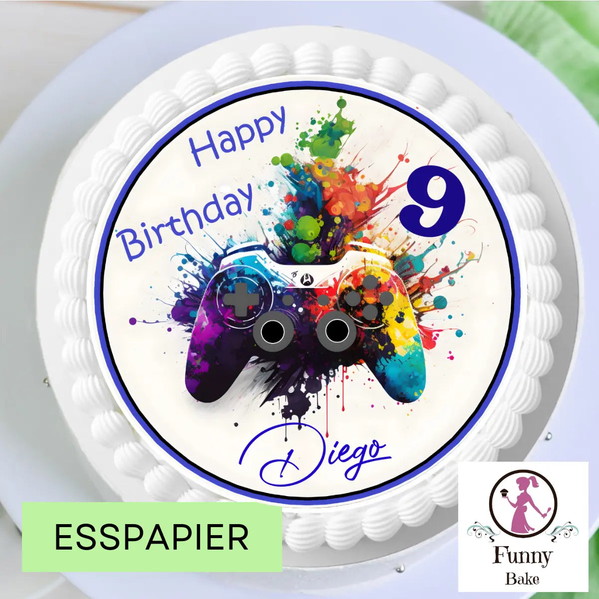 Tortenaufleger Happy Birthday Teenager Gamer – personalisiert mit Name & Wunschzahl Funny Bake