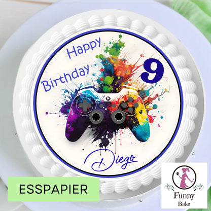 Tortenaufleger Happy Birthday Teenager Gamer – personalisiert mit Name & Wunschzahl Funny Bake