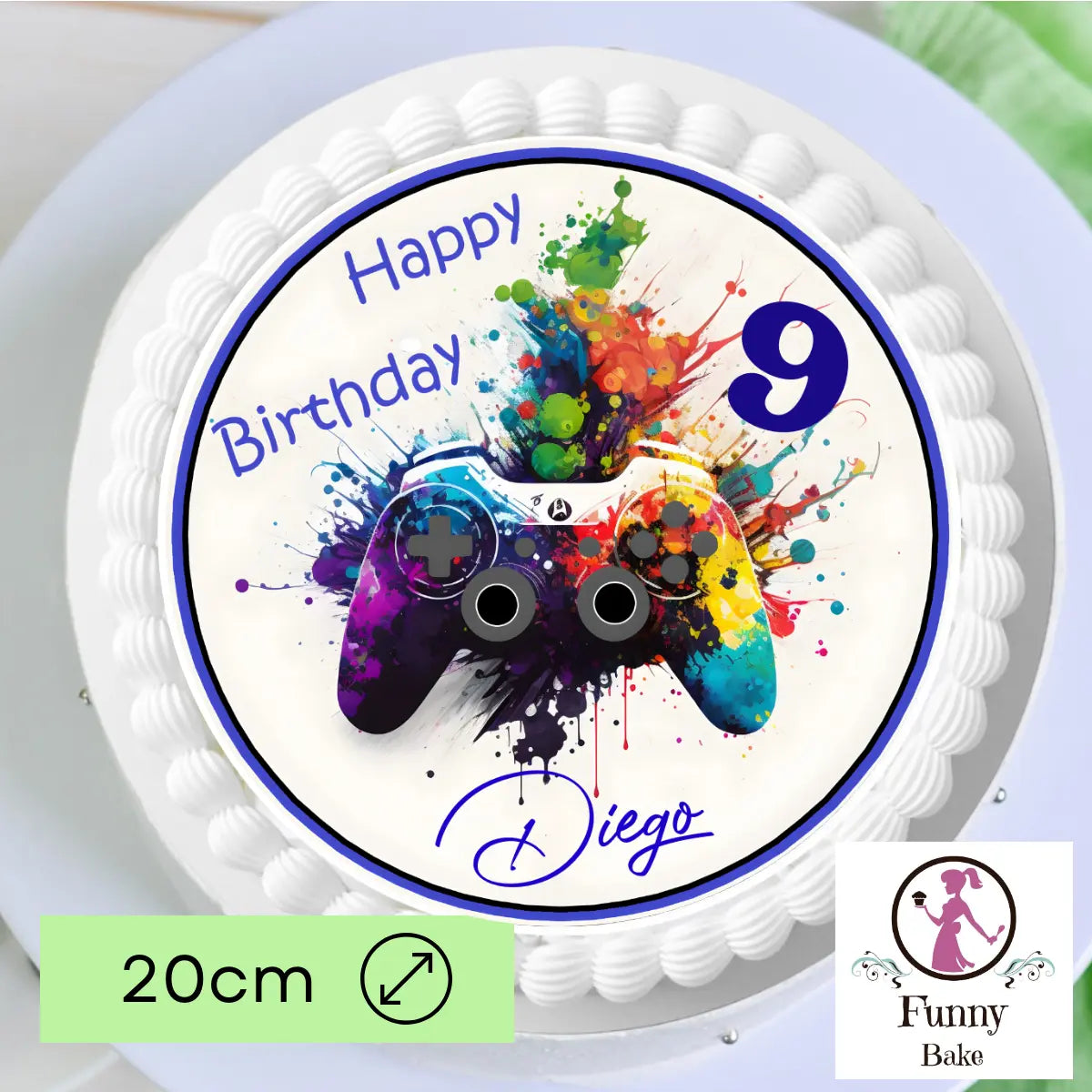 Tortenaufleger Happy Birthday Teenager Gamer – personalisiert mit Name & Wunschzahl Funny Bake