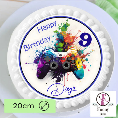 Tortenaufleger Happy Birthday Teenager Gamer – personalisiert mit Name & Wunschzahl Funny Bake