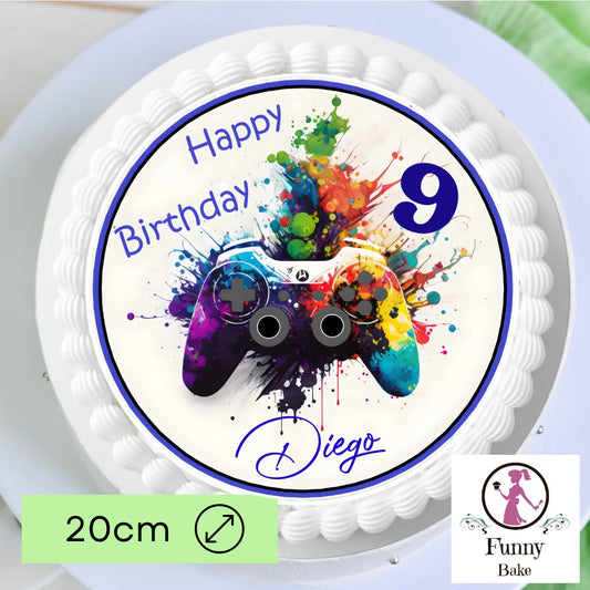 Tortenaufleger Happy Birthday Teenager Gamer – personalisiert mit Name & Wunschzahl Funny Bake